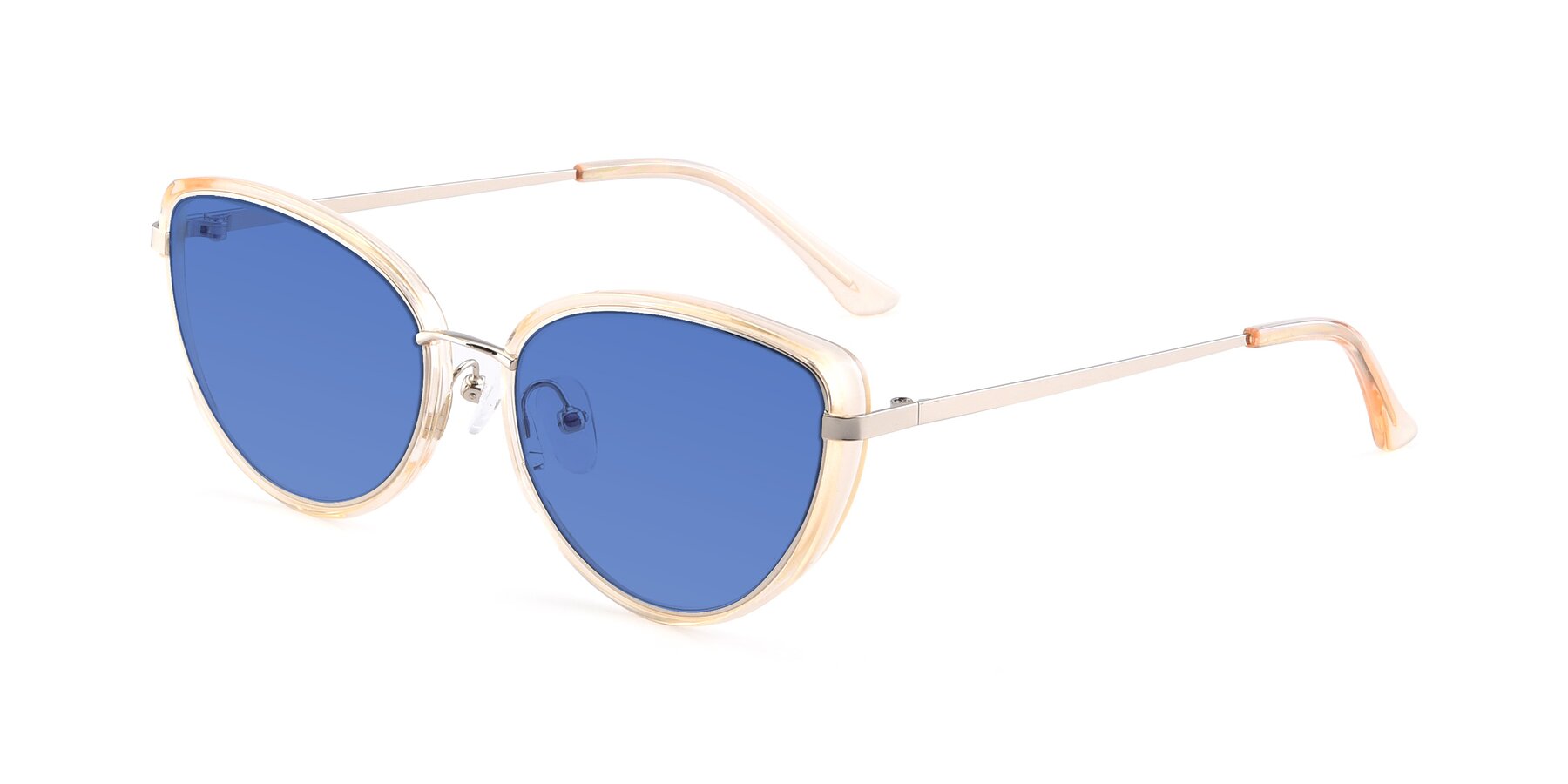 Angle of 17706 in Transparent Caramel-Silver with Blue Tinted Lenses