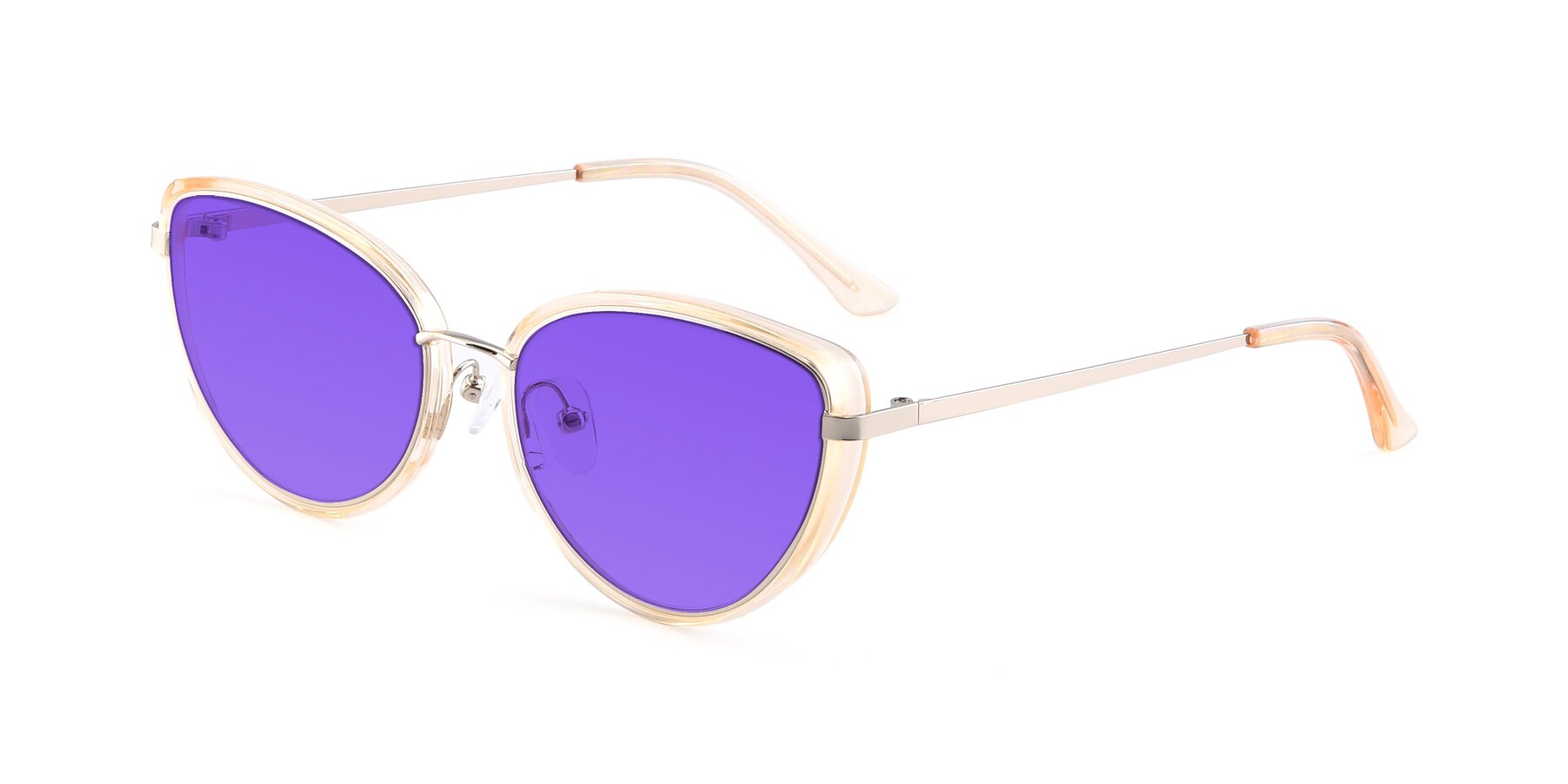 Angle of 17706 in Transparent Caramel-Silver with Purple Tinted Lenses