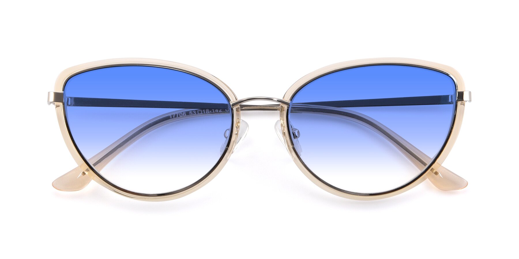 Folded Front of 17706 in Transparent Caramel-Silver with Blue Gradient Lenses