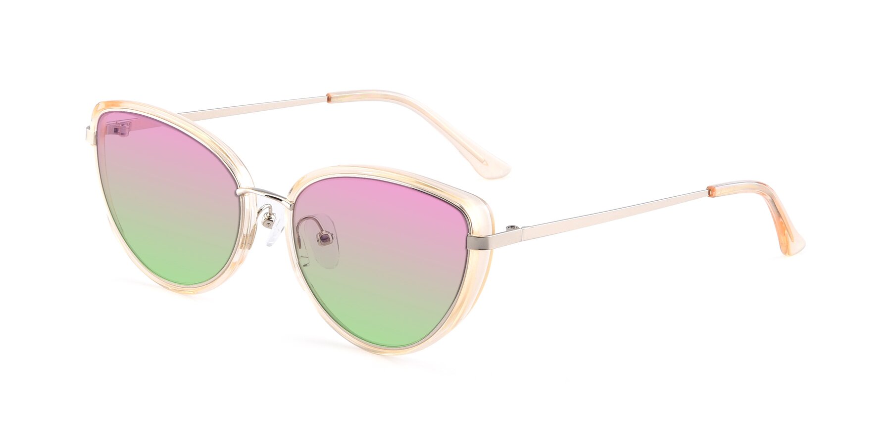 Angle of 17706 in Transparent Caramel-Silver with Pink / Green Gradient Lenses