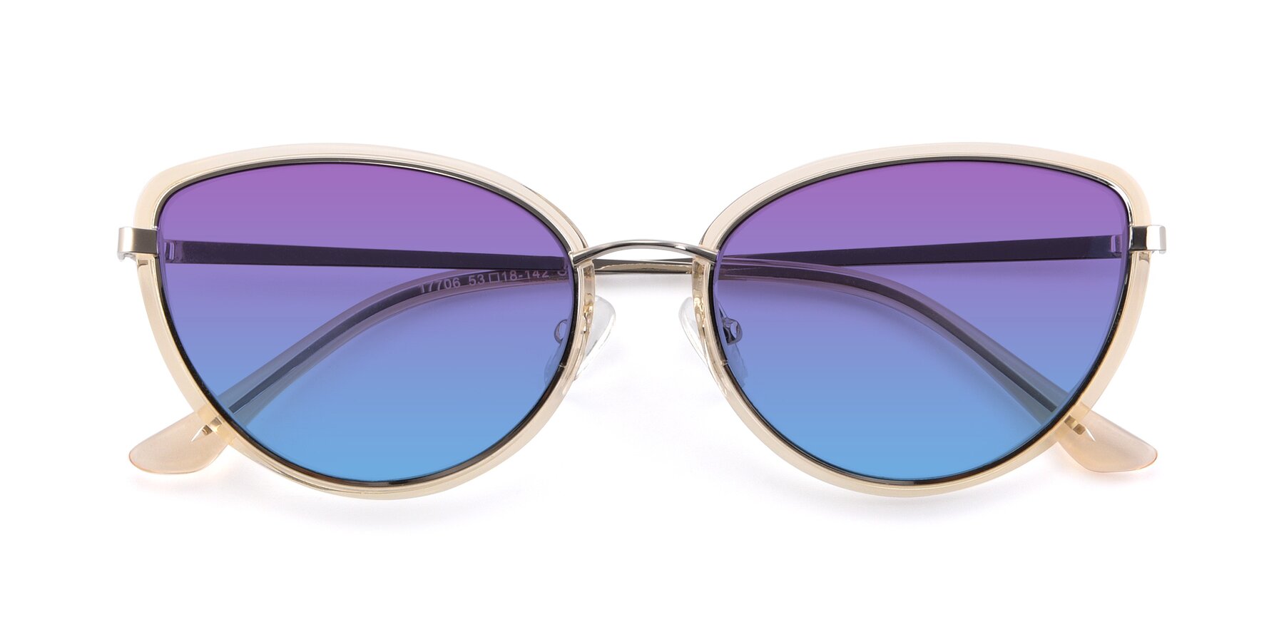 Folded Front of 17706 in Transparent Caramel-Silver with Purple / Blue Gradient Lenses