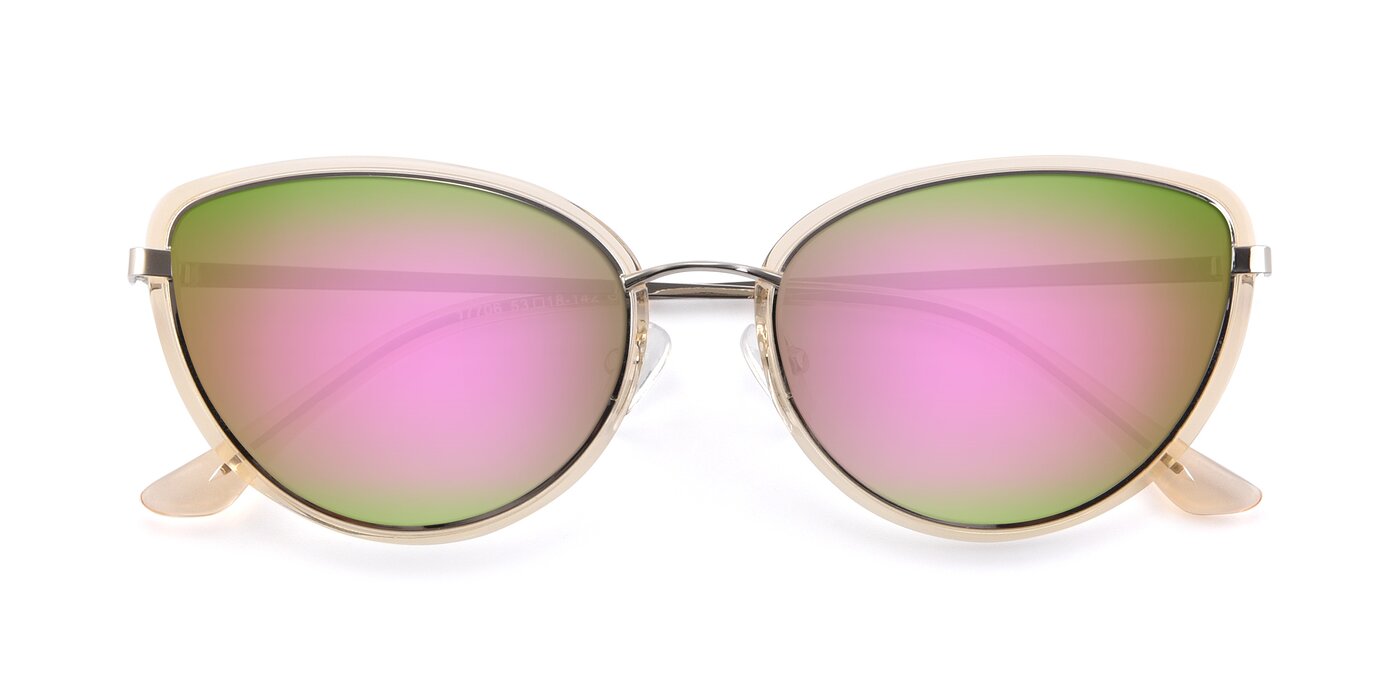 17706 - Transparent Caramel / Silver Flash Mirrored Sunglasses
