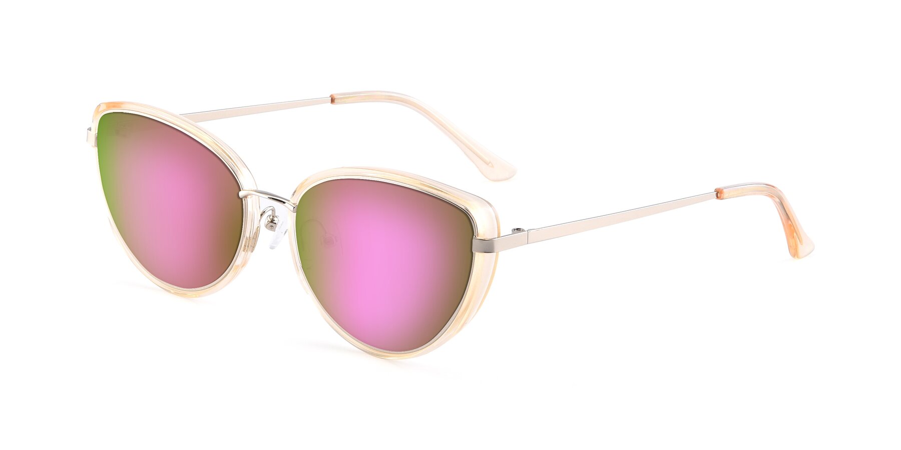 Angle of 17706 in Transparent Caramel-Silver with Pink Mirrored Lenses