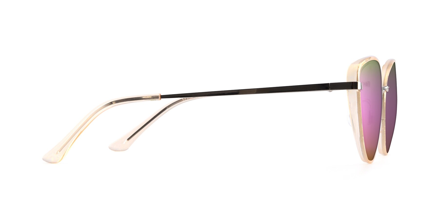 Side of 17706 in Transparent Caramel-Silver with Pink Mirrored Lenses