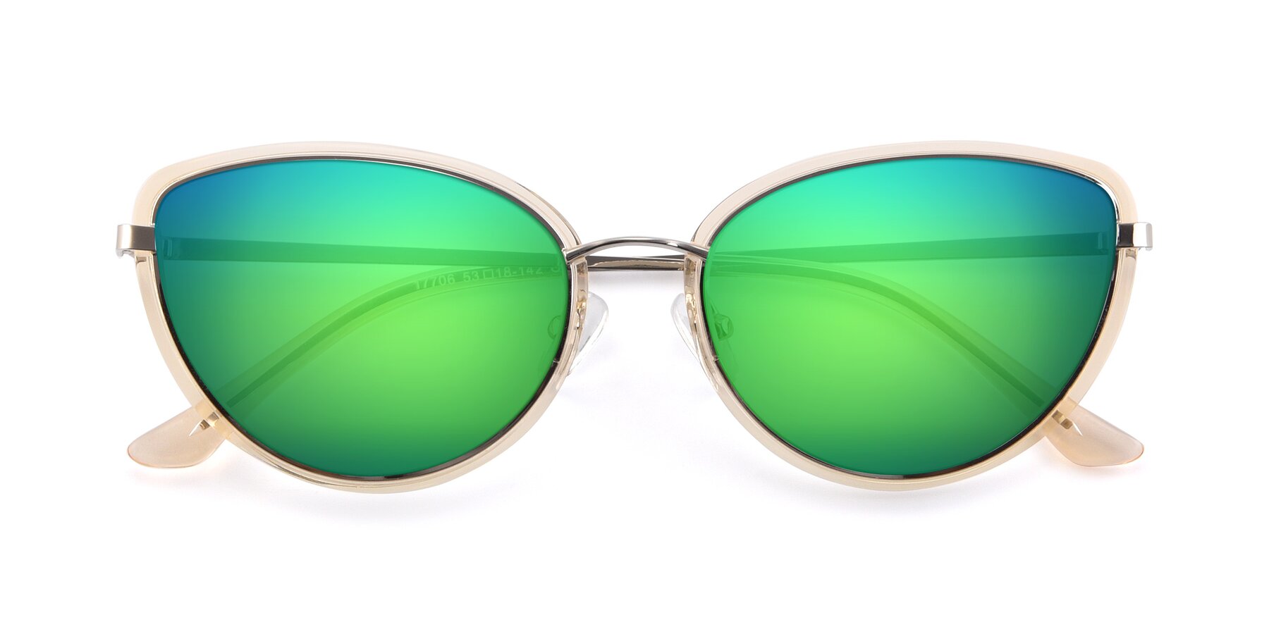 Folded Front of 17706 in Transparent Caramel-Silver with Green Mirrored Lenses