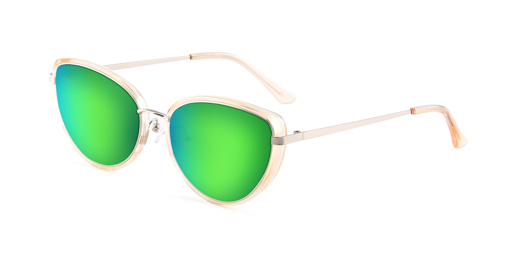 Angle of 17706 in Transparent Caramel-Silver with Green Mirrored Lenses