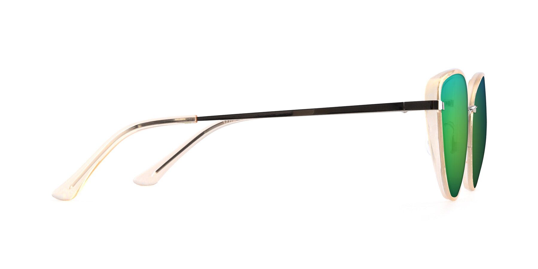 Side of 17706 in Transparent Caramel-Silver with Green Mirrored Lenses