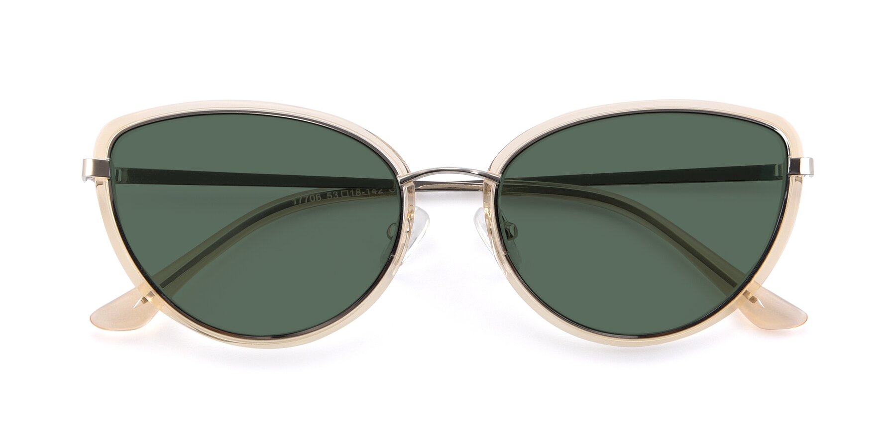 Folded Front of 17706 in Transparent Caramel-Silver with Green Polarized Lenses