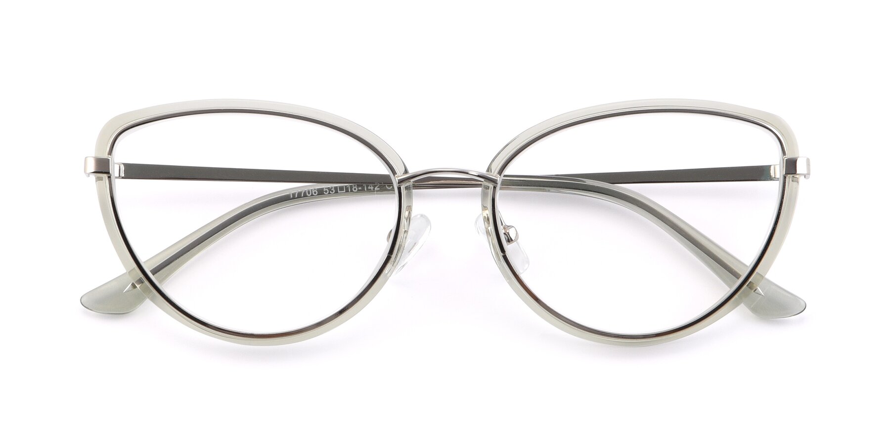 Folded Front of 17706 in Transparent Green-Silver with Clear Reading Eyeglass Lenses
