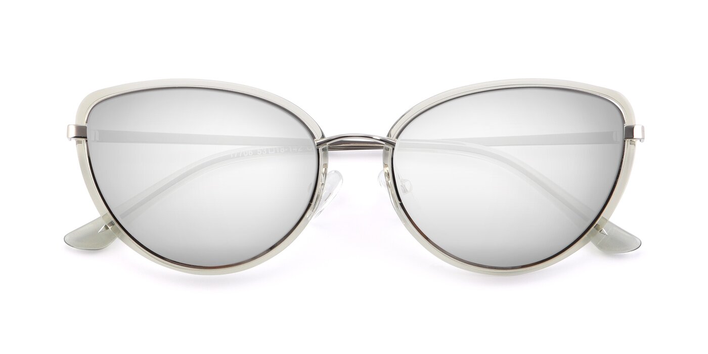 17706 - Transparent Green / Silver Flash Mirrored Sunglasses