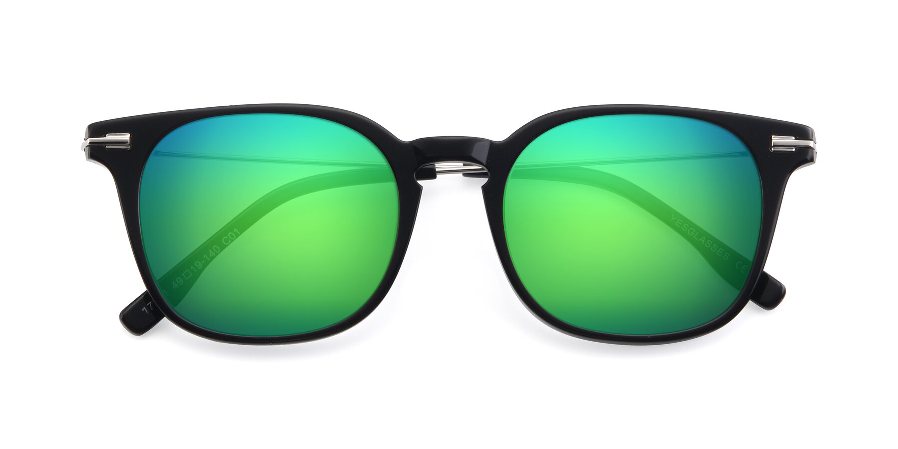 Folded Front of 17711 in Black with Green Mirrored Lenses