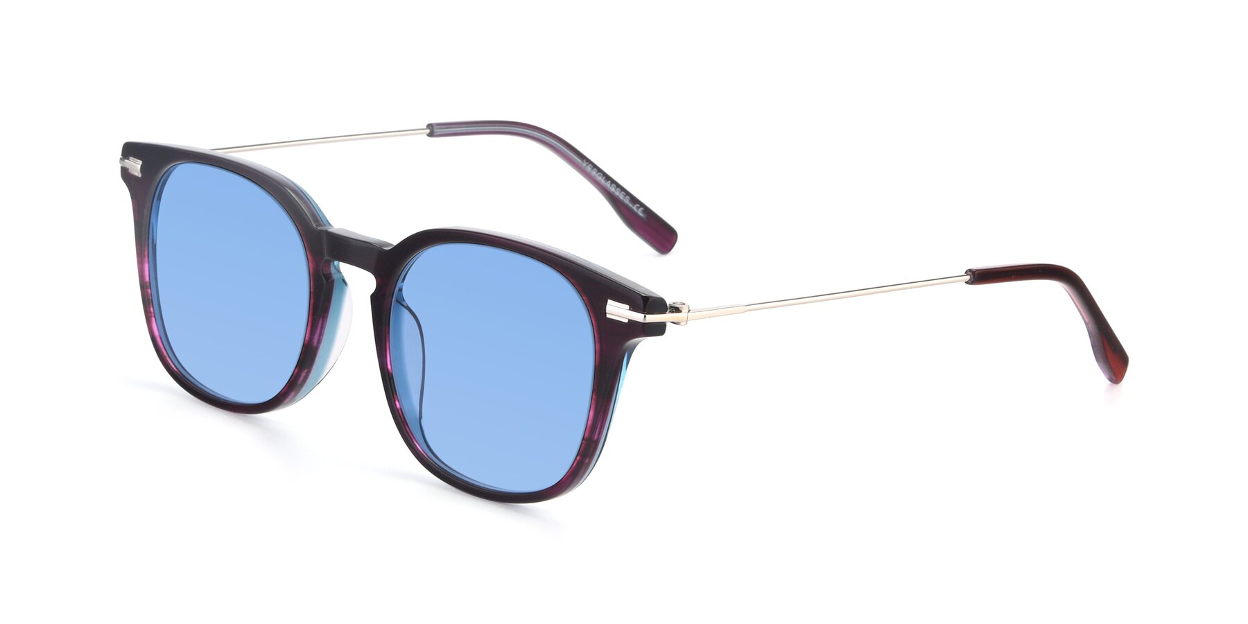 Angle of 17711 in Dark Purple with Medium Blue Tinted Lenses