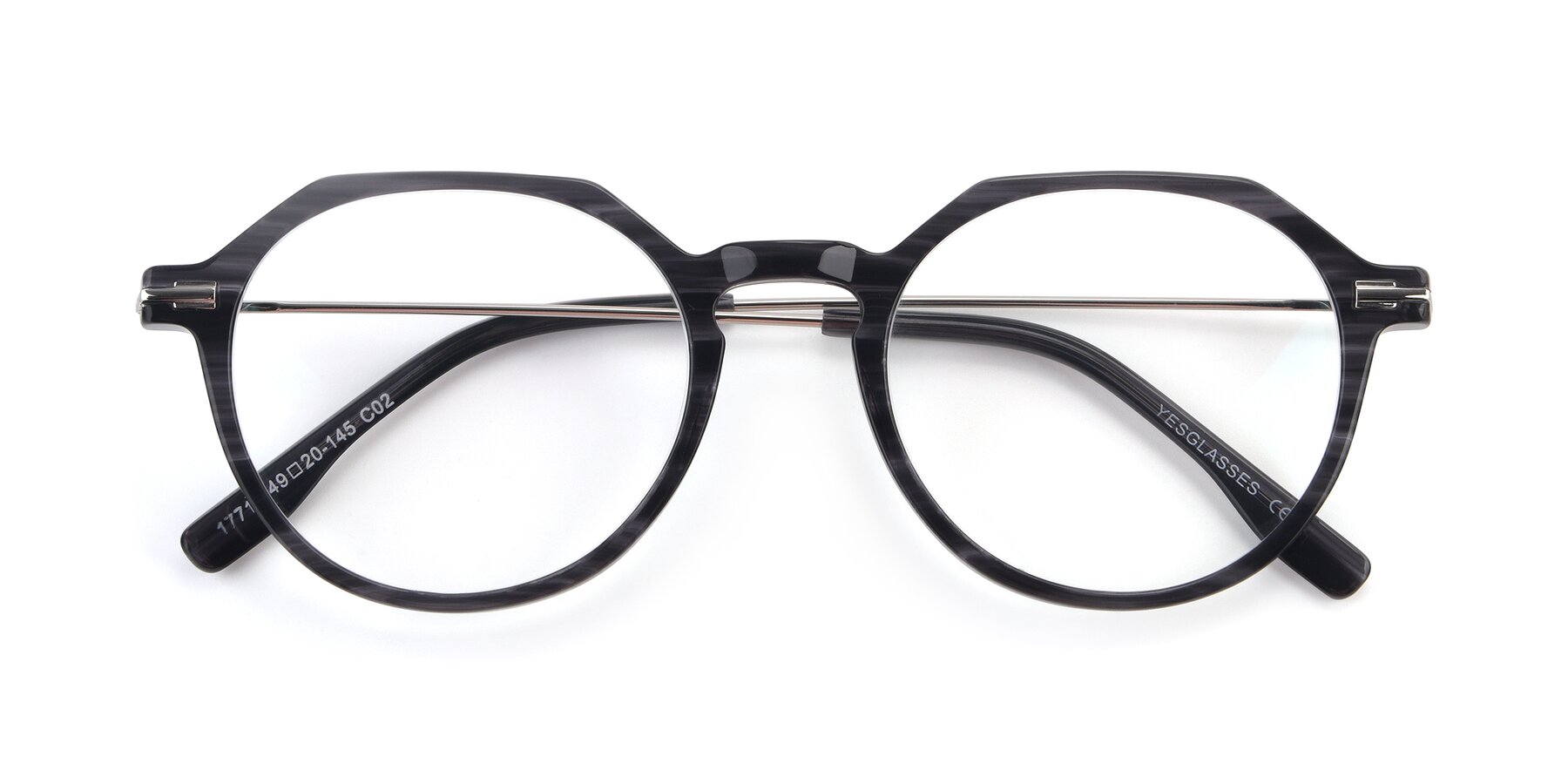 Folded Front of 17714 in Stripe Grey with Clear Reading Eyeglass Lenses