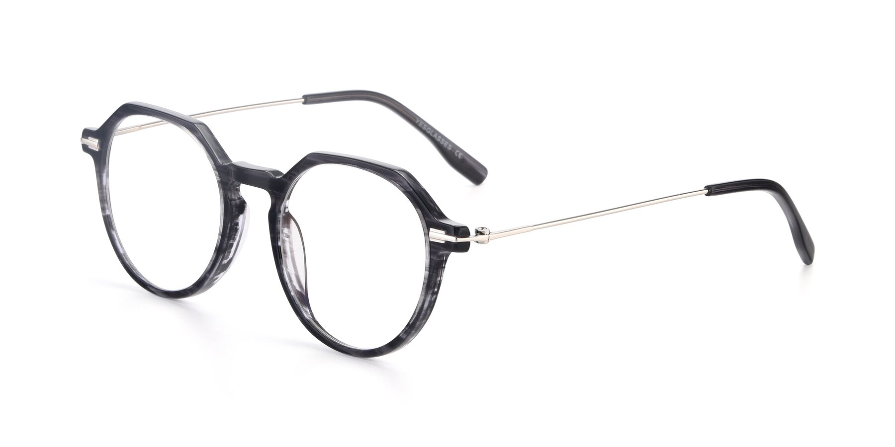Angle of 17714 in Stripe Grey with Clear Reading Eyeglass Lenses