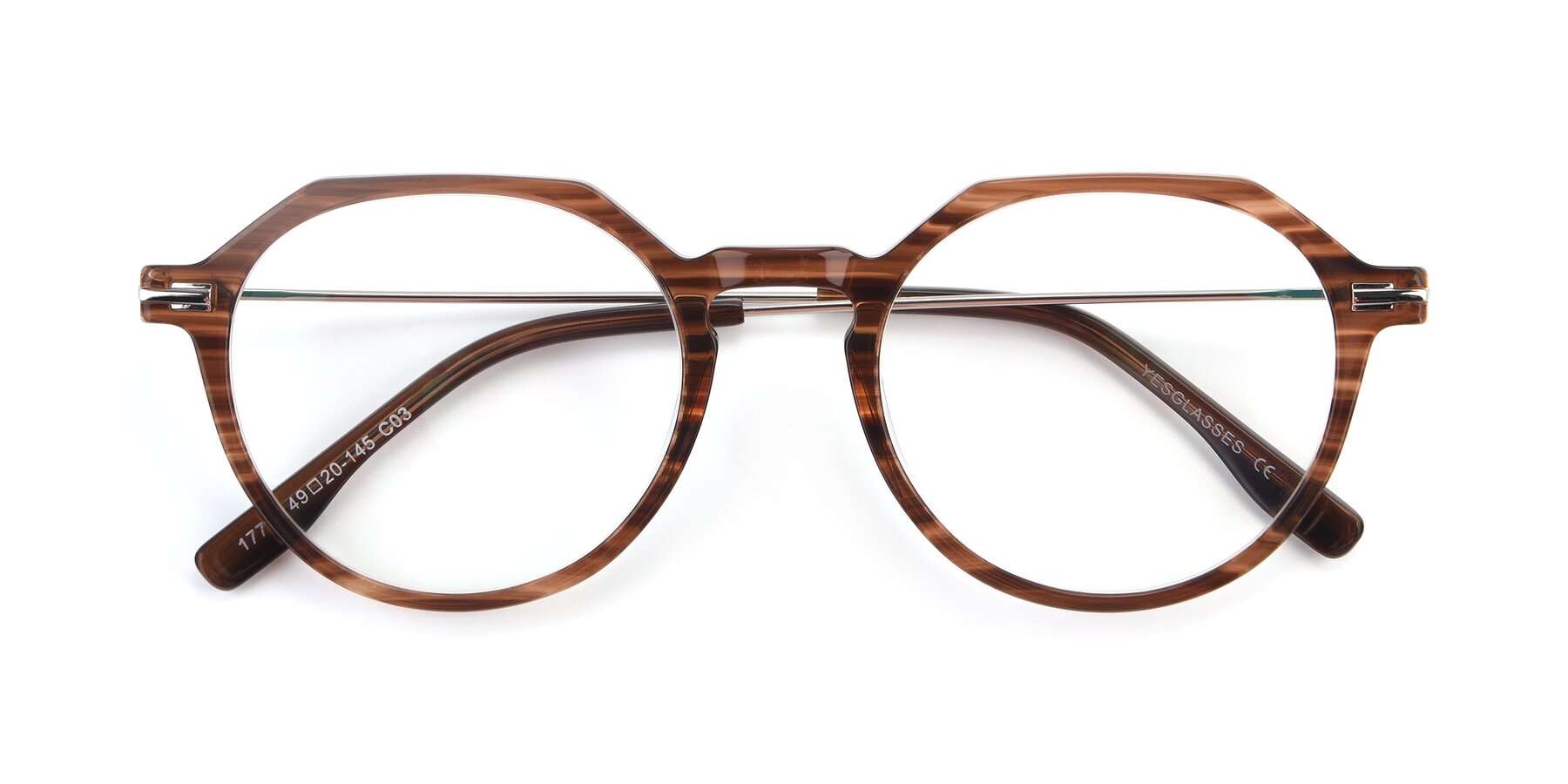 Folded Front of 17714 in Stripe Brown with Clear Reading Eyeglass Lenses