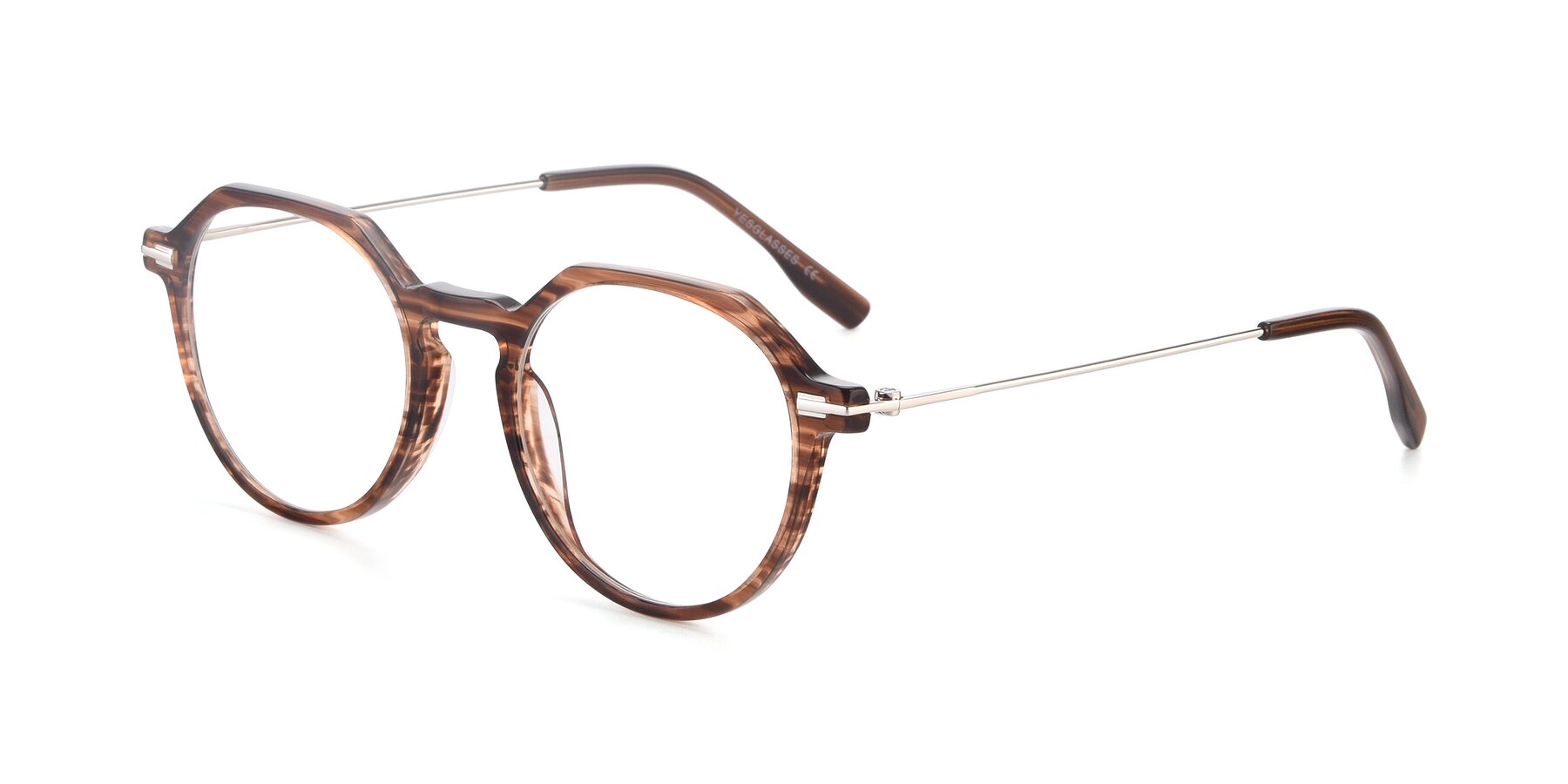 Angle of 17714 in Stripe Brown with Clear Reading Eyeglass Lenses