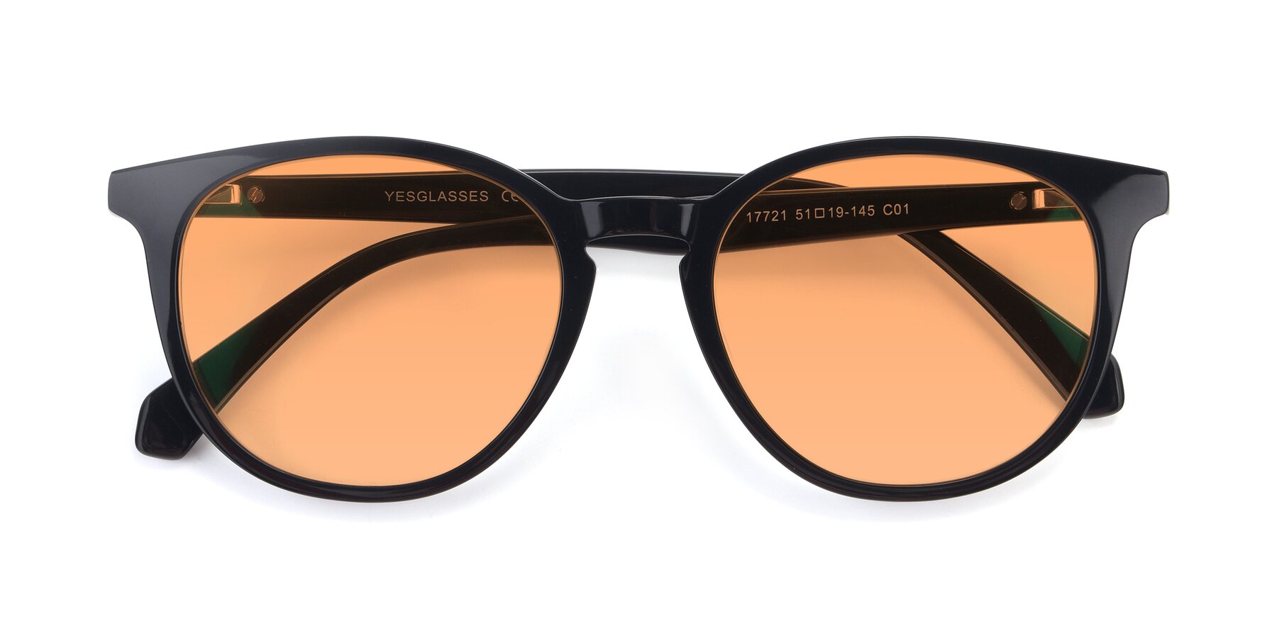 Folded Front of 17721 in Black with Medium Orange Tinted Lenses