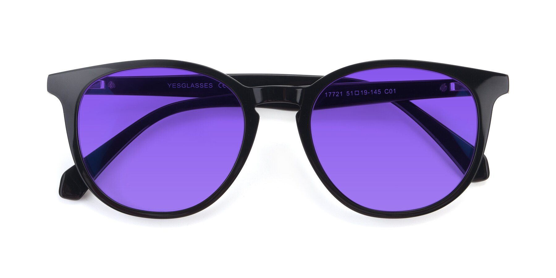 Black Wayfarer HornRimmed Acetate Tinted Sunglasses with Purple