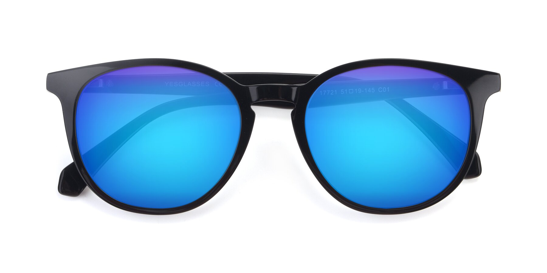 Folded Front of 17721 in Black with Blue Mirrored Lenses