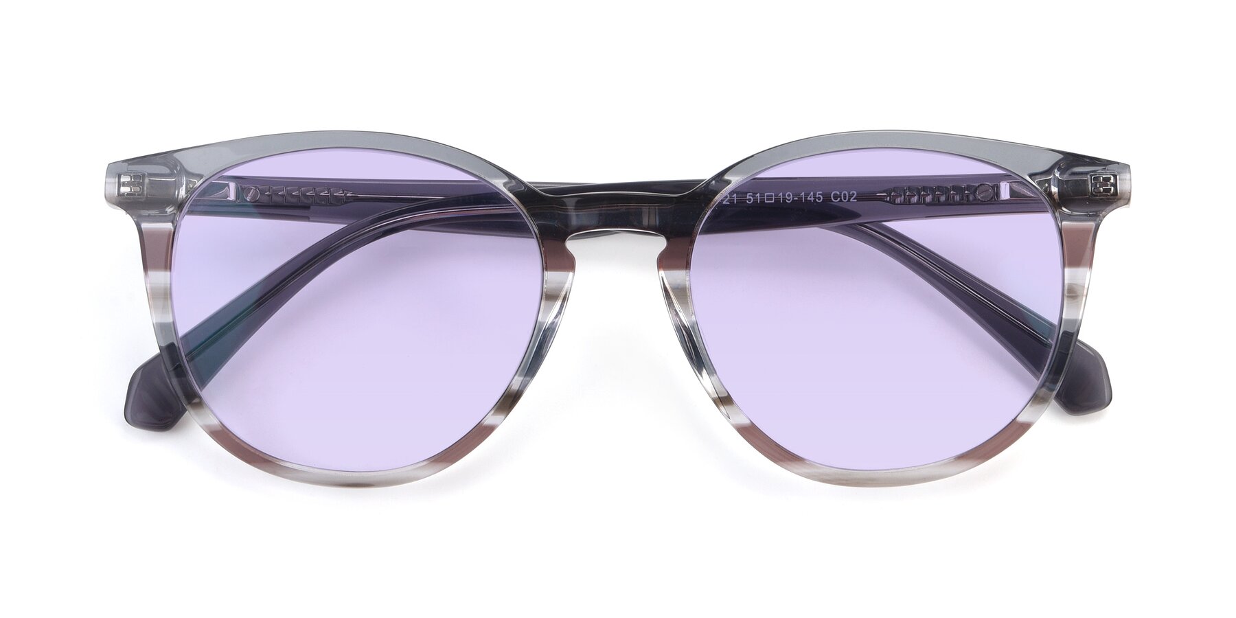 Folded Front of 17721 in Stripe Grey with Light Purple Tinted Lenses