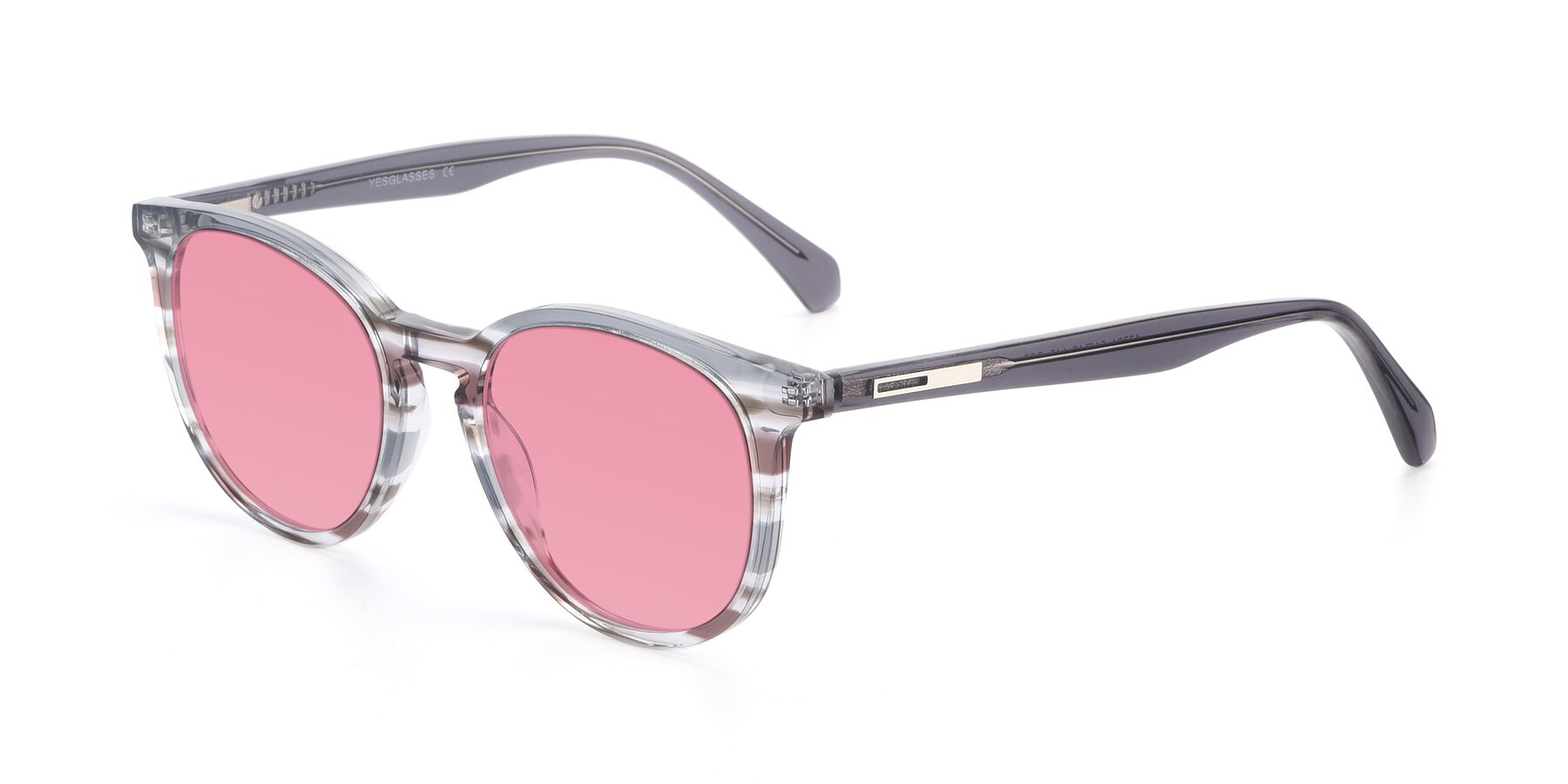Angle of 17721 in Stripe Grey with Pink Tinted Lenses