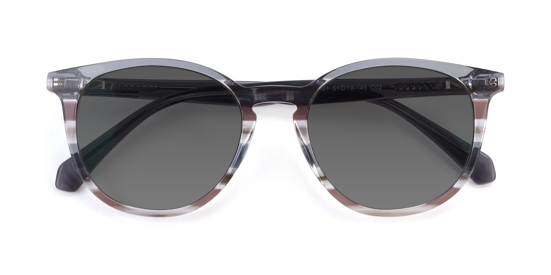 Folded Front of 17721 in Stripe Grey with Medium Gray Tinted Lenses