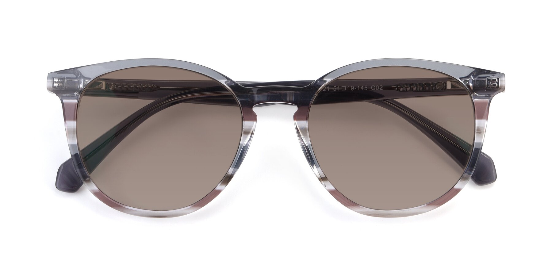 Folded Front of 17721 in Stripe Grey with Medium Brown Tinted Lenses