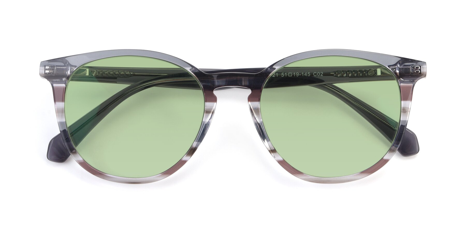 Folded Front of 17721 in Stripe Grey with Medium Green Tinted Lenses