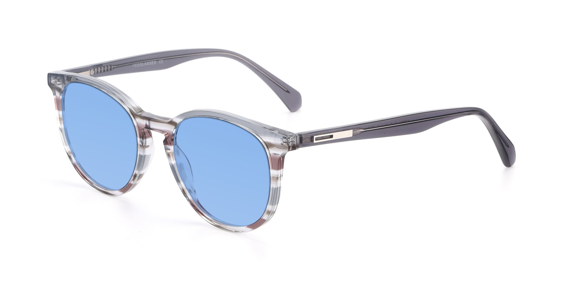 Angle of 17721 in Stripe Grey with Medium Blue Tinted Lenses