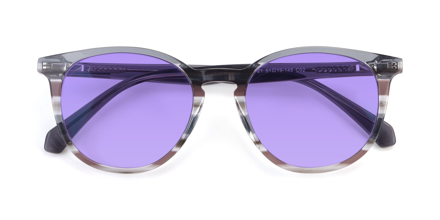 Folded Front of 17721 in Stripe Grey with Medium Purple Tinted Lenses