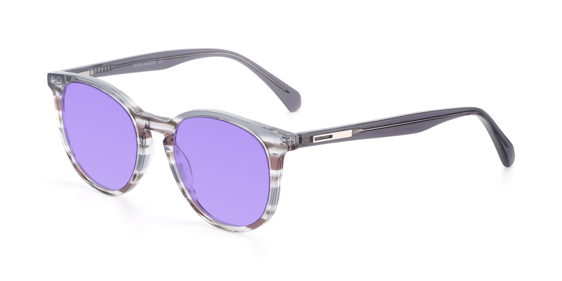 Angle of 17721 in Stripe Grey with Medium Purple Tinted Lenses