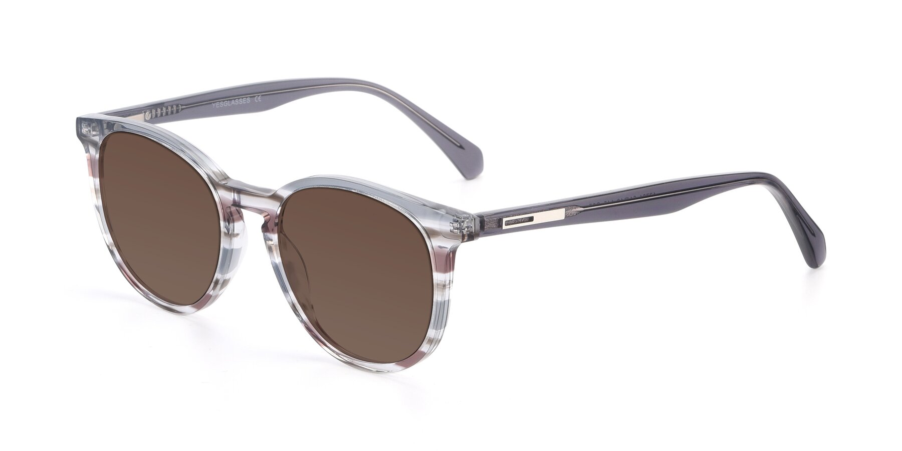 Angle of 17721 in Stripe Grey with Brown Tinted Lenses