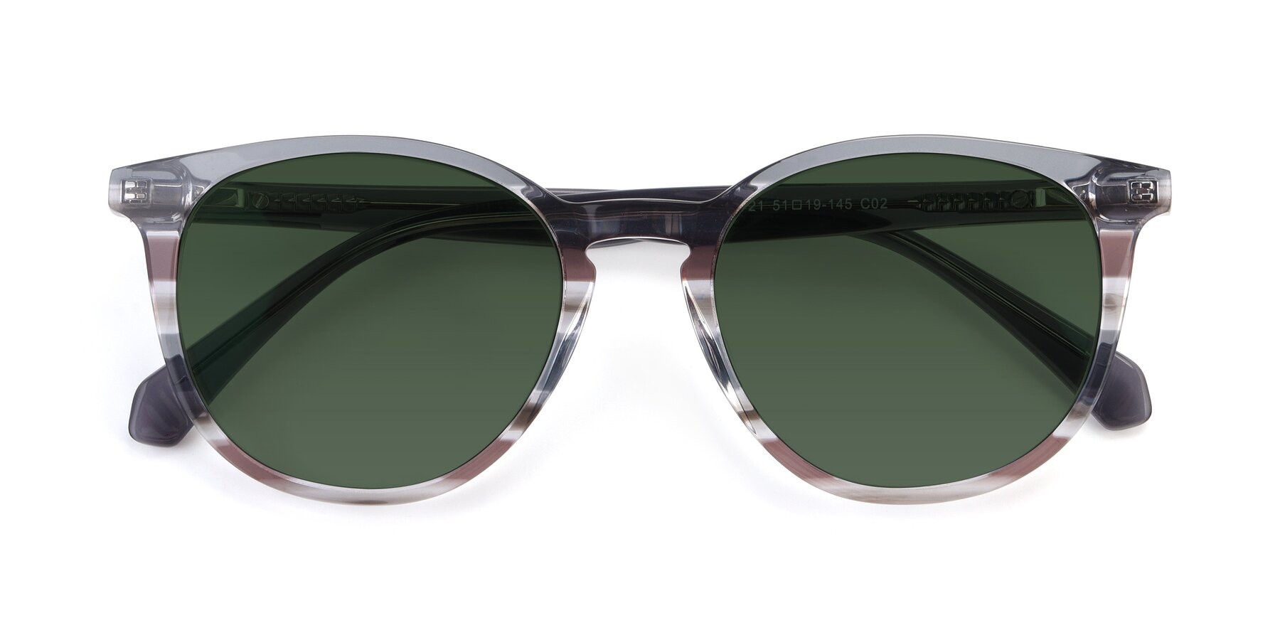 Folded Front of 17721 in Stripe Grey with Green Tinted Lenses