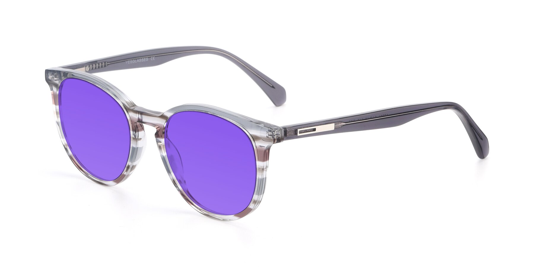 Angle of 17721 in Stripe Grey with Purple Tinted Lenses