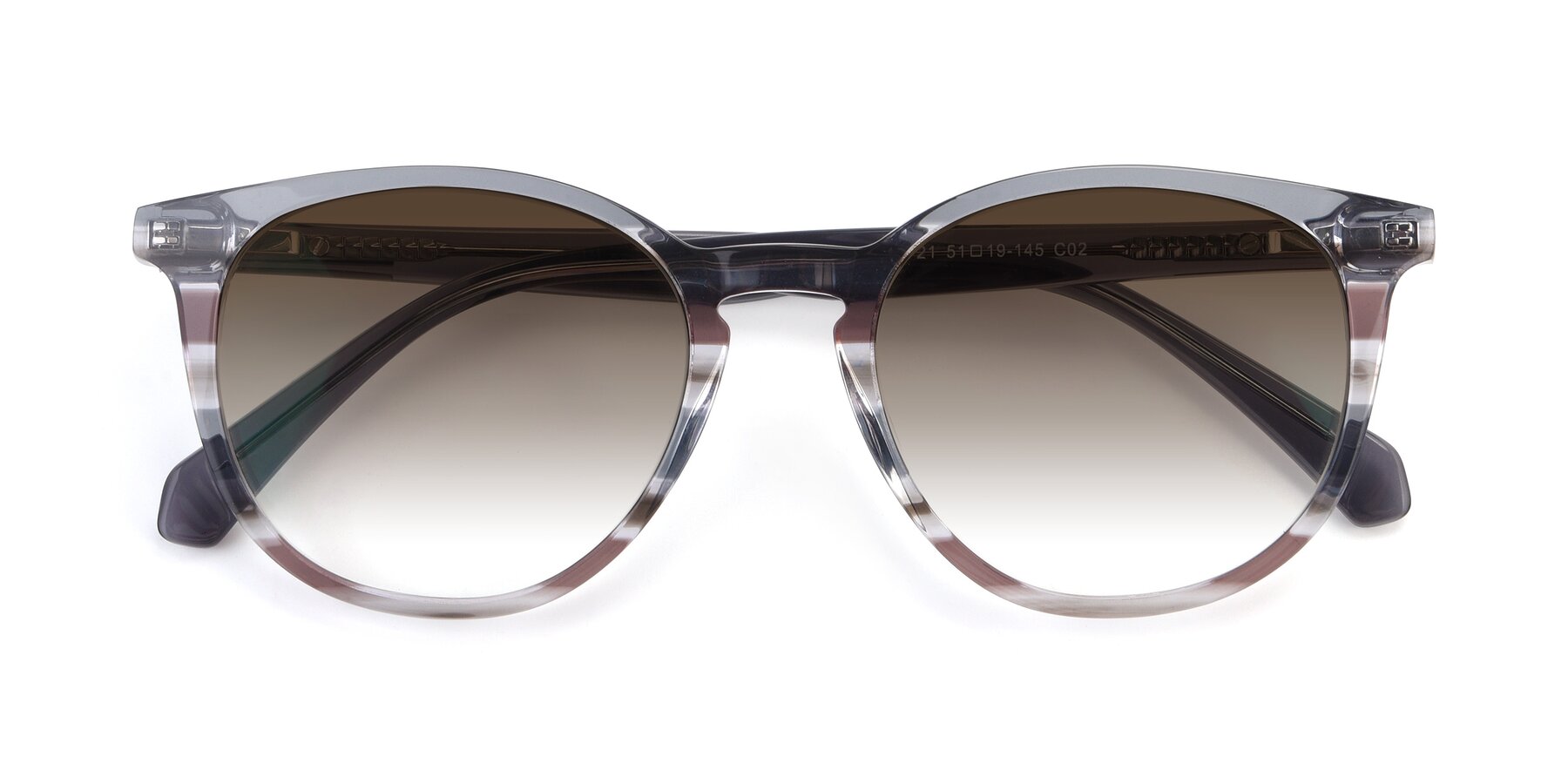 Folded Front of 17721 in Stripe Grey with Brown Gradient Lenses