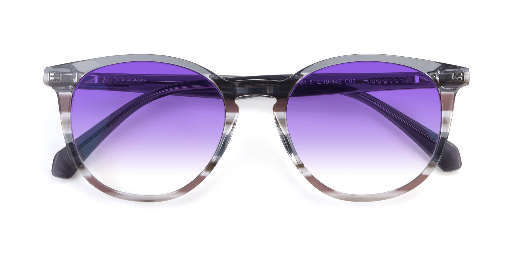 Folded Front of 17721 in Stripe Grey with Purple Gradient Lenses
