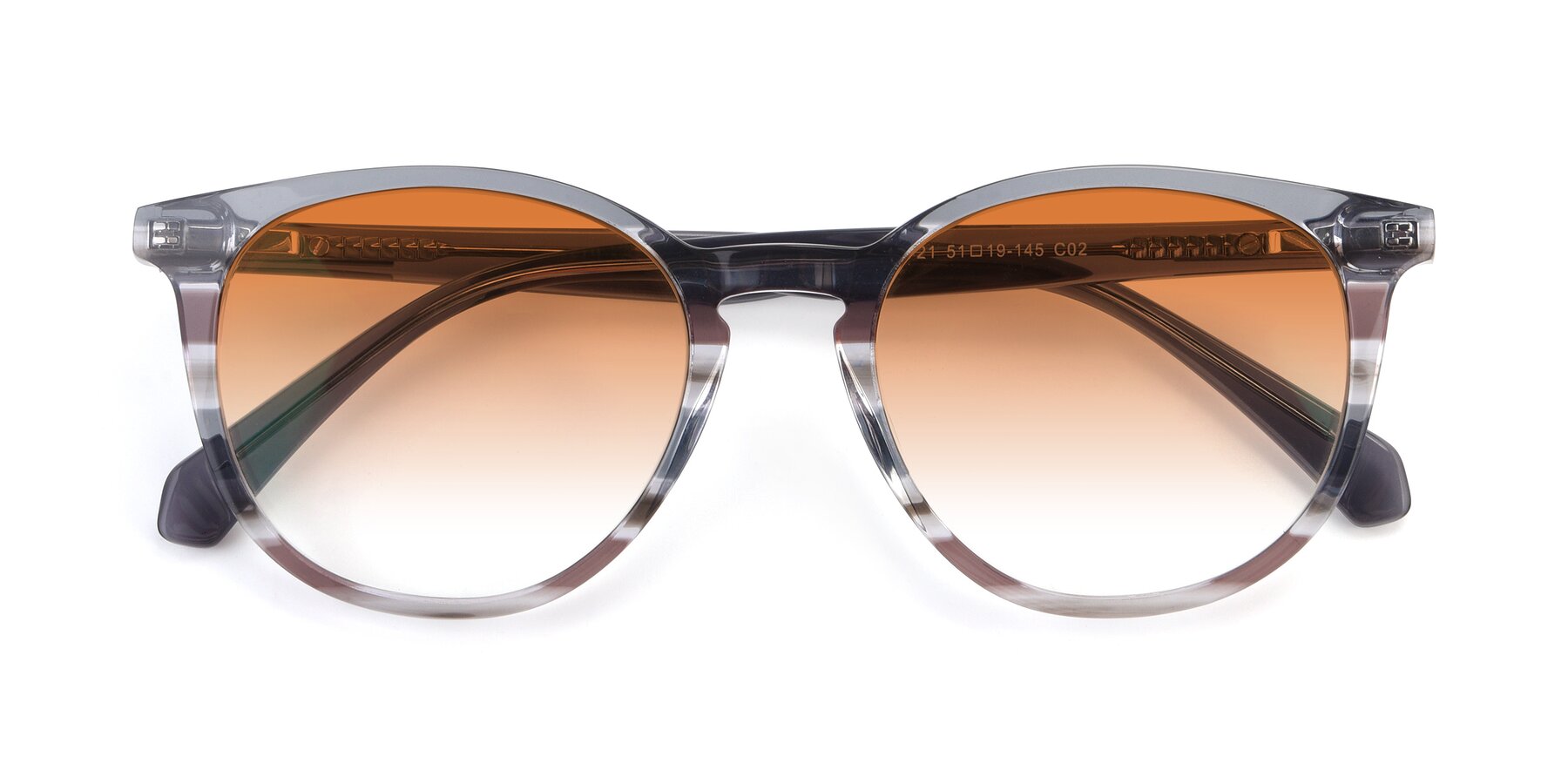 Folded Front of 17721 in Stripe Grey with Orange Gradient Lenses