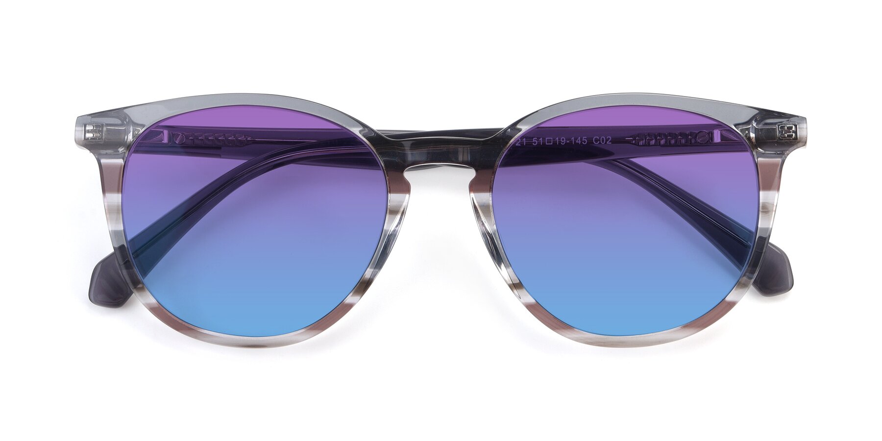 Folded Front of 17721 in Stripe Grey with Purple / Blue Gradient Lenses