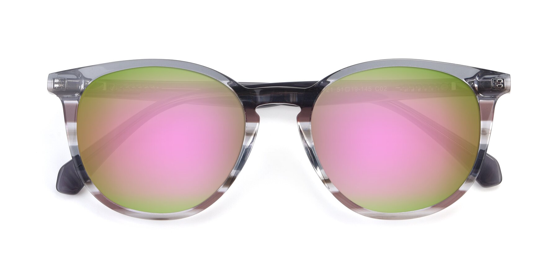 Folded Front of 17721 in Stripe Grey with Pink Mirrored Lenses