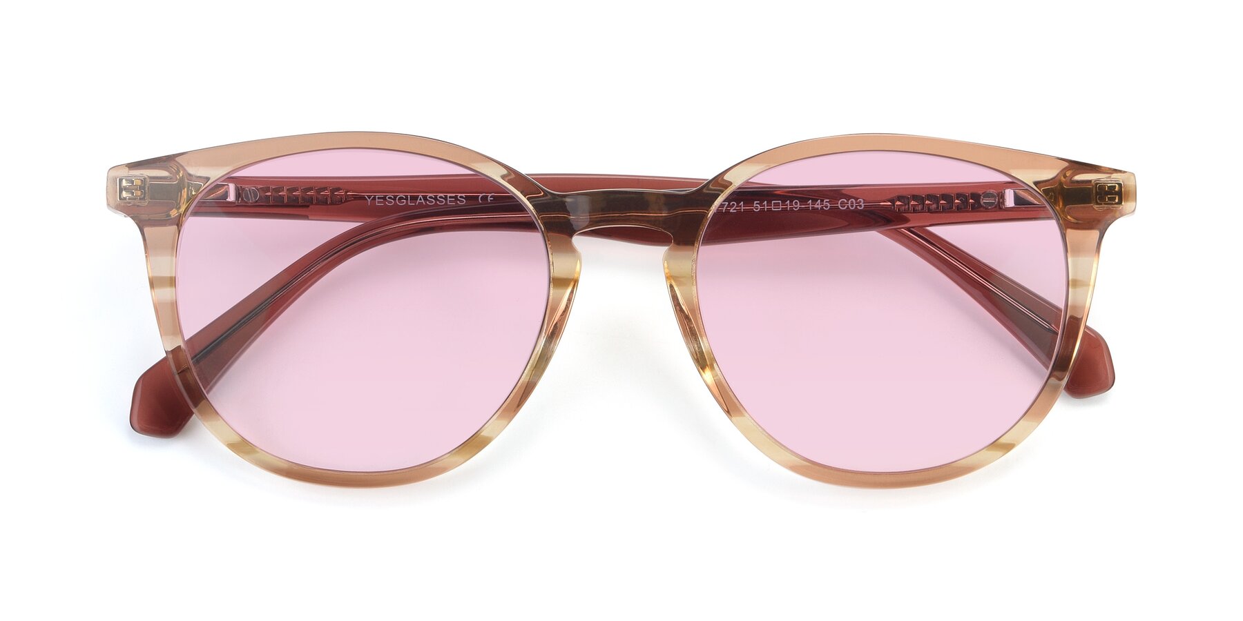 Folded Front of 17721 in Stripe Caramel with Light Pink Tinted Lenses