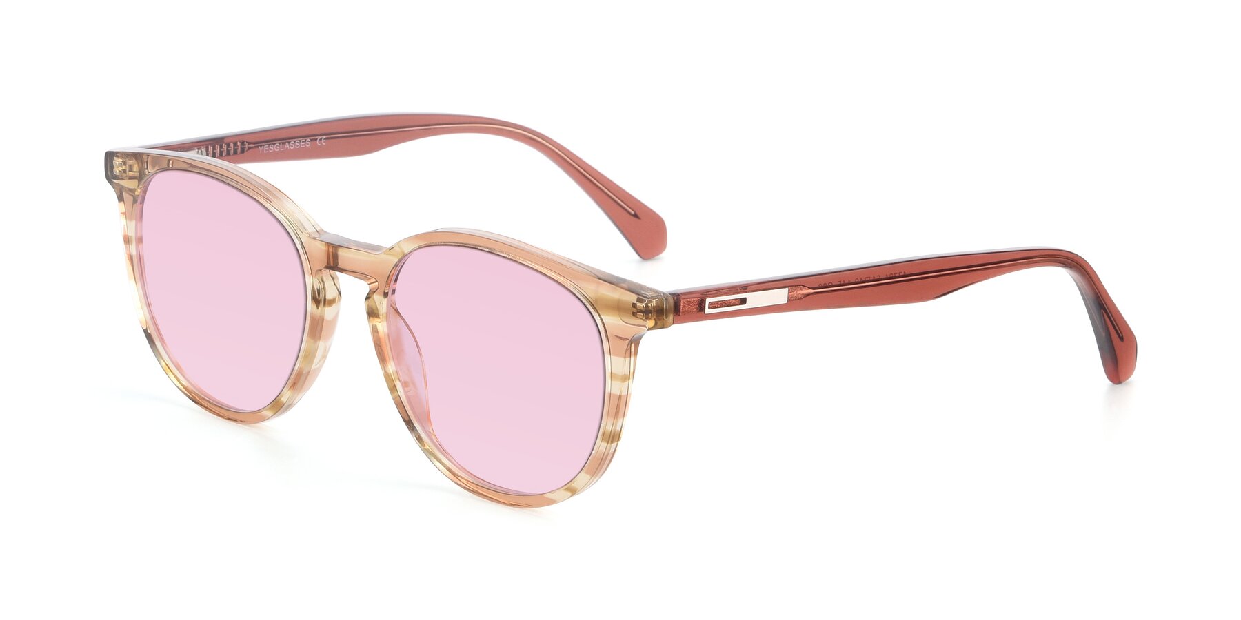 Angle of 17721 in Stripe Caramel with Light Pink Tinted Lenses