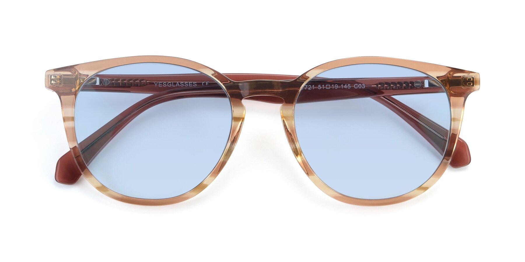 Folded Front of 17721 in Stripe Caramel with Light Blue Tinted Lenses