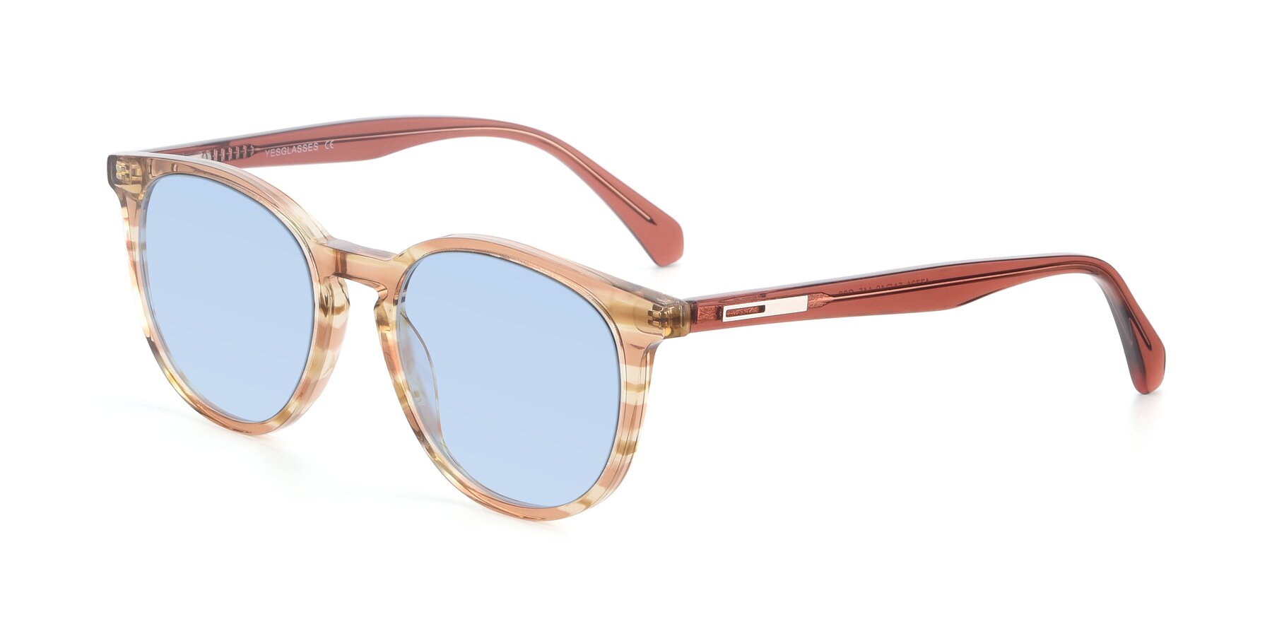 Angle of 17721 in Stripe Caramel with Light Blue Tinted Lenses