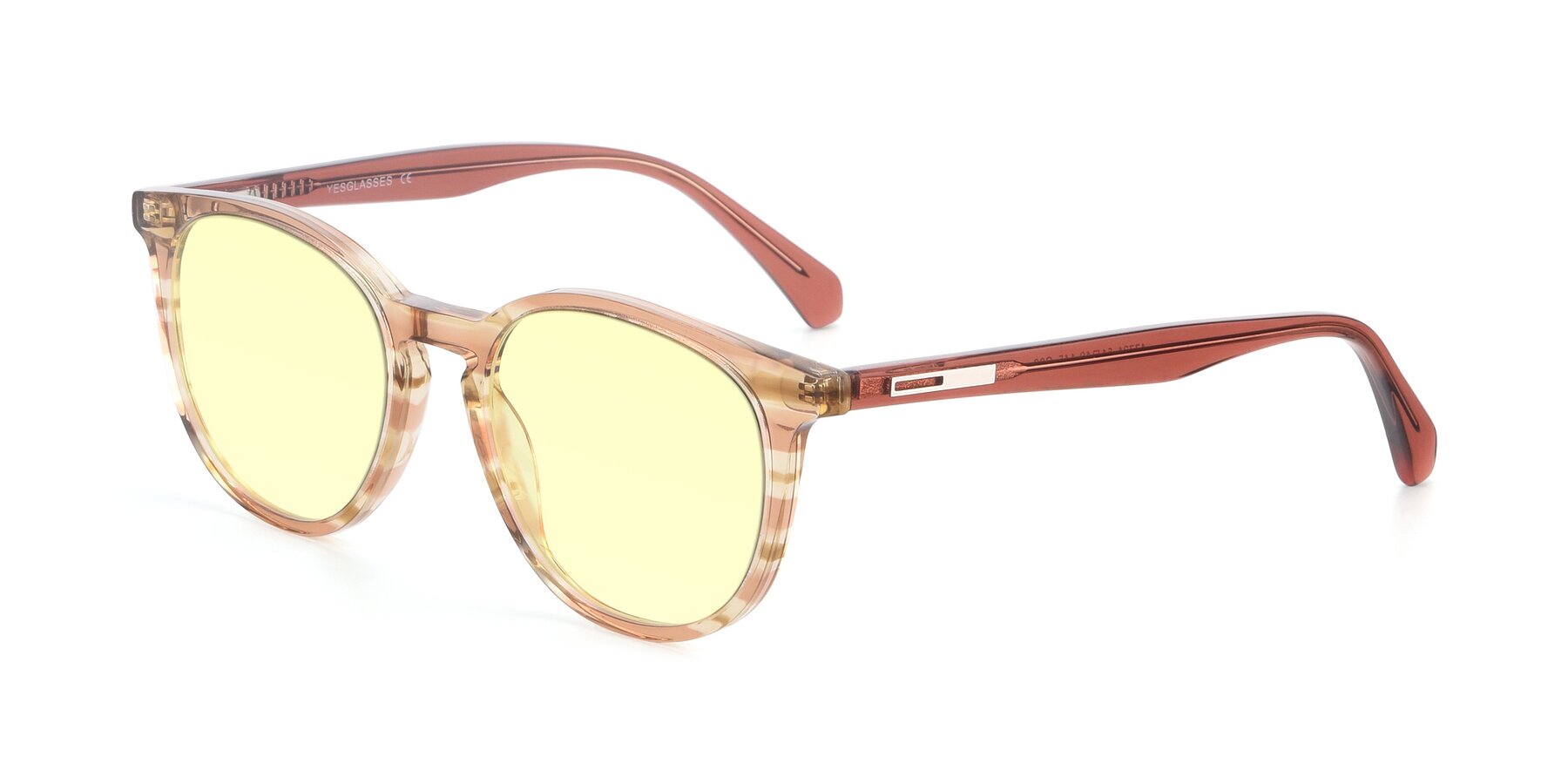 Angle of 17721 in Stripe Caramel with Light Yellow Tinted Lenses