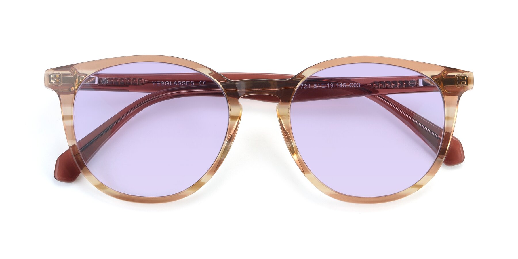 Folded Front of 17721 in Stripe Caramel with Light Purple Tinted Lenses