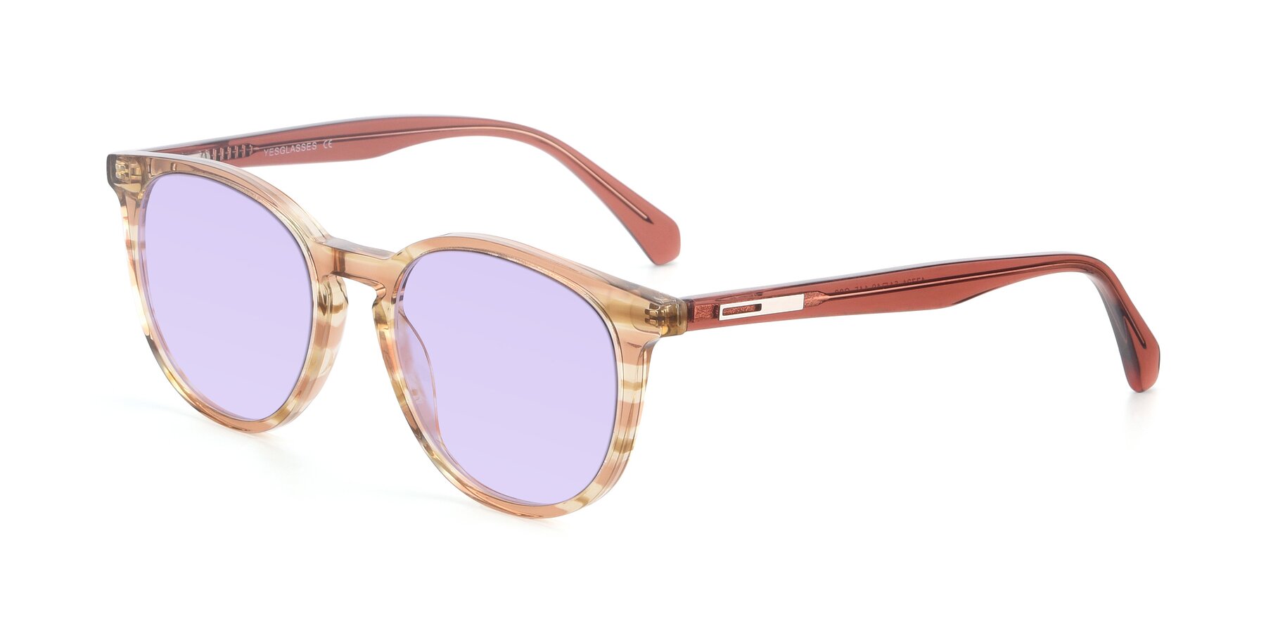 Angle of 17721 in Stripe Caramel with Light Purple Tinted Lenses