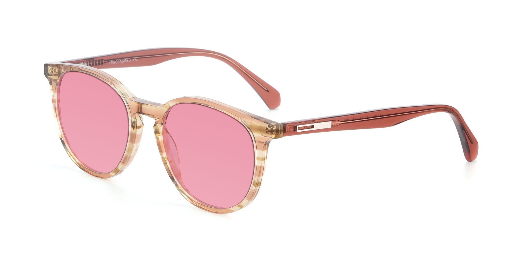 Angle of 17721 in Stripe Caramel with Pink Tinted Lenses