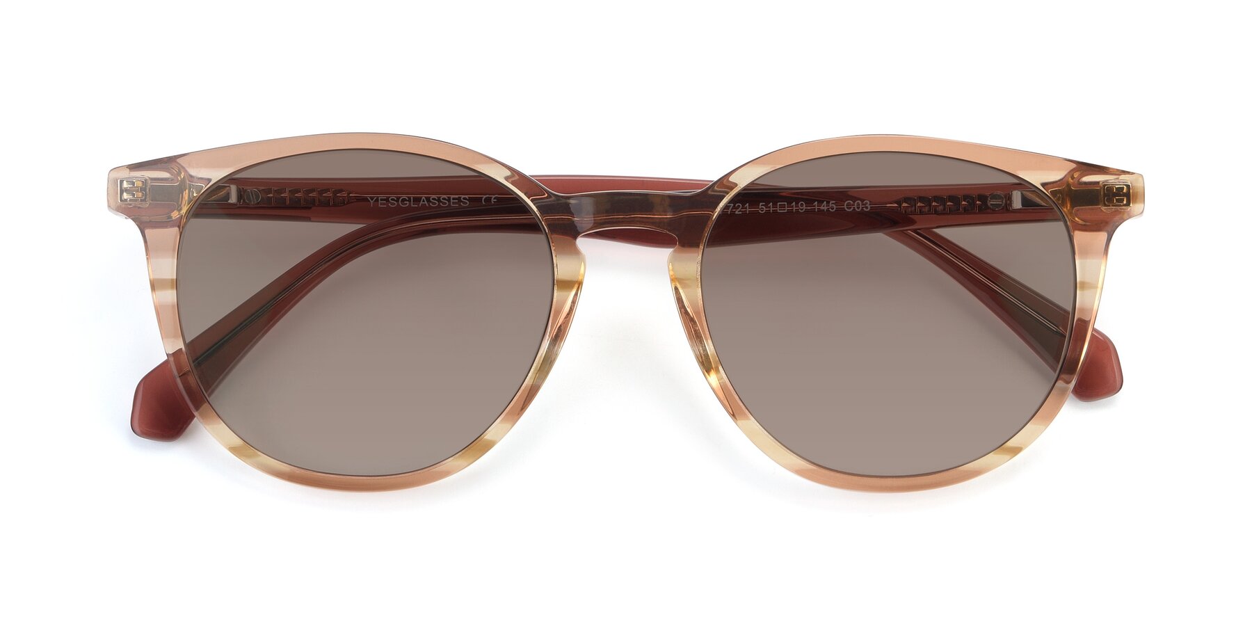 Folded Front of 17721 in Stripe Caramel with Medium Brown Tinted Lenses