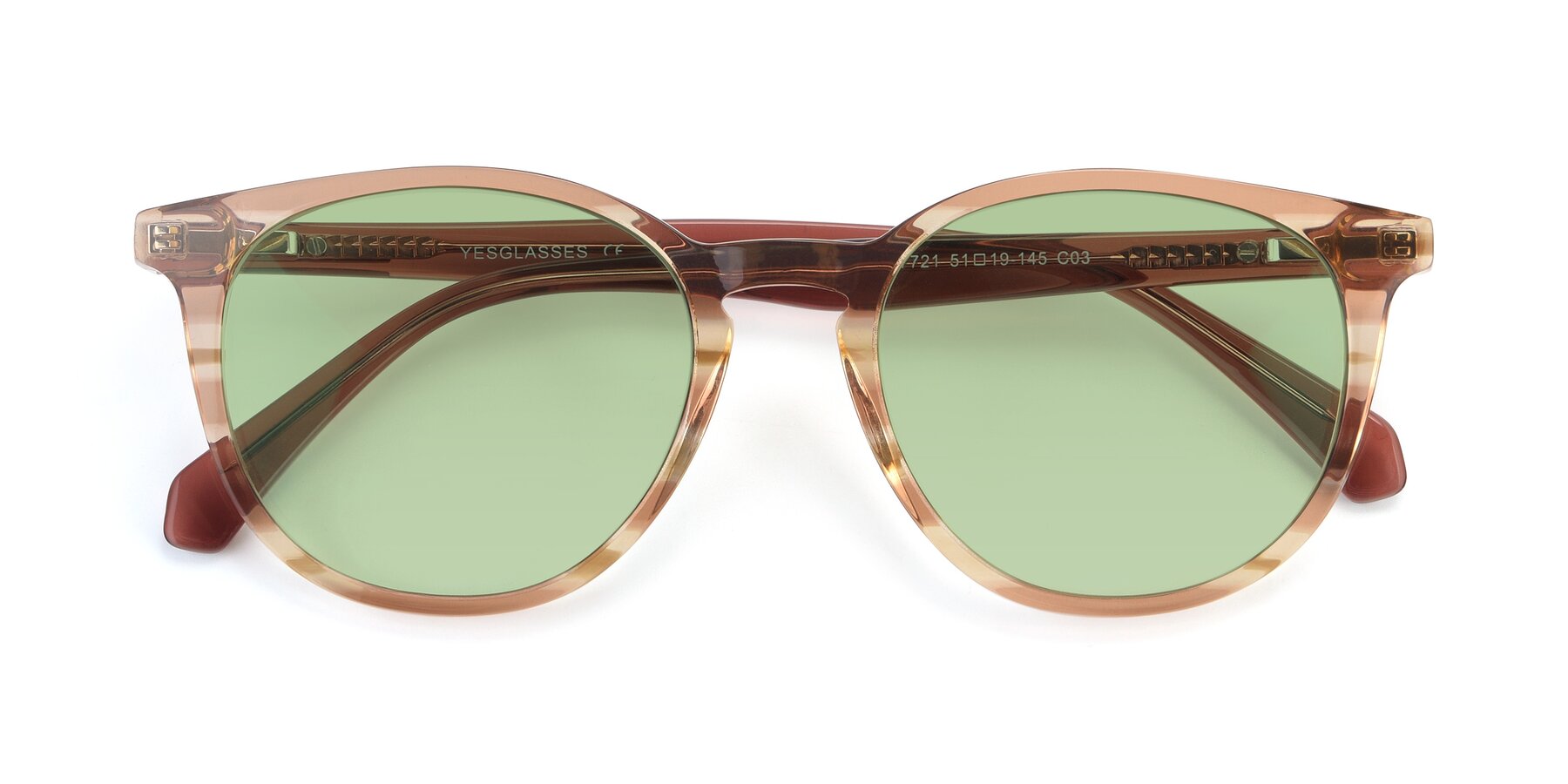 Folded Front of 17721 in Stripe Caramel with Medium Green Tinted Lenses