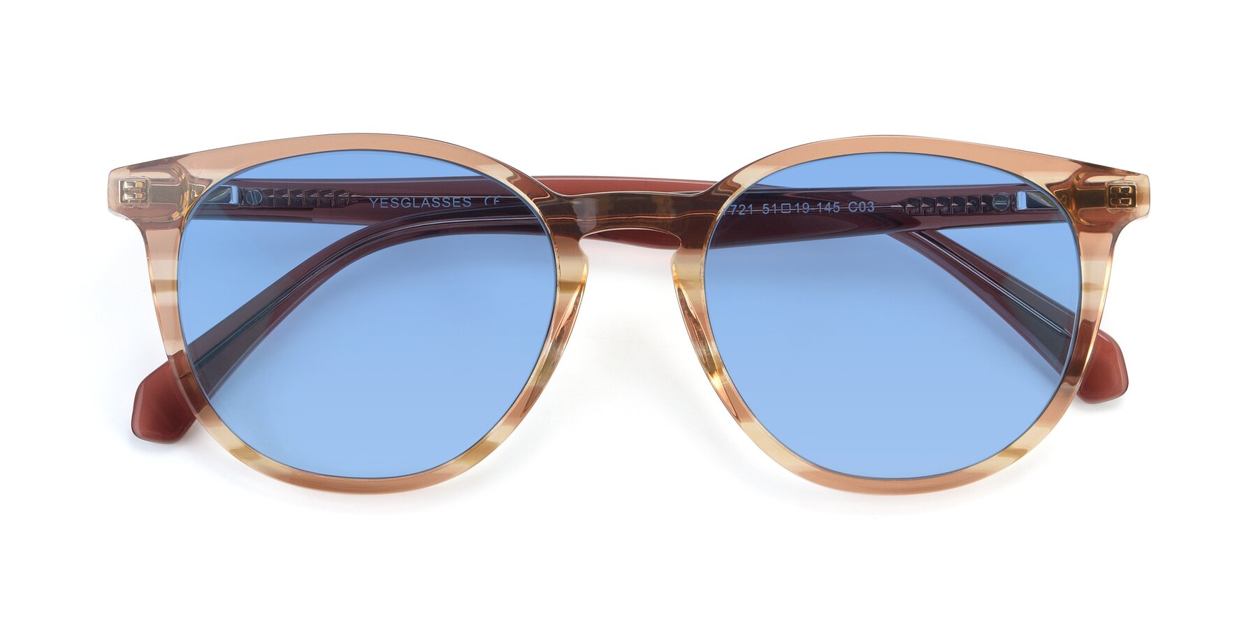 Folded Front of 17721 in Stripe Caramel with Medium Blue Tinted Lenses